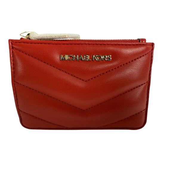Michael Kors‎ Jet Set Travel Small Quilted Bright Red Coin Pouch NWT MSRP $228 - Picture 1 of 7